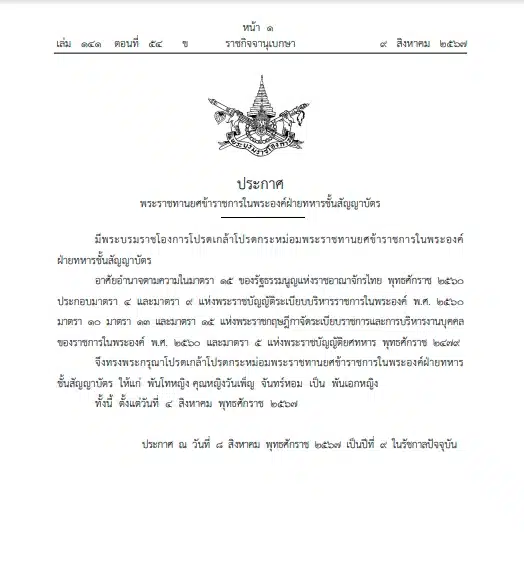 ราชกิจจานุเบกษา โปรดเกล้าฯ พระราชทานยศ