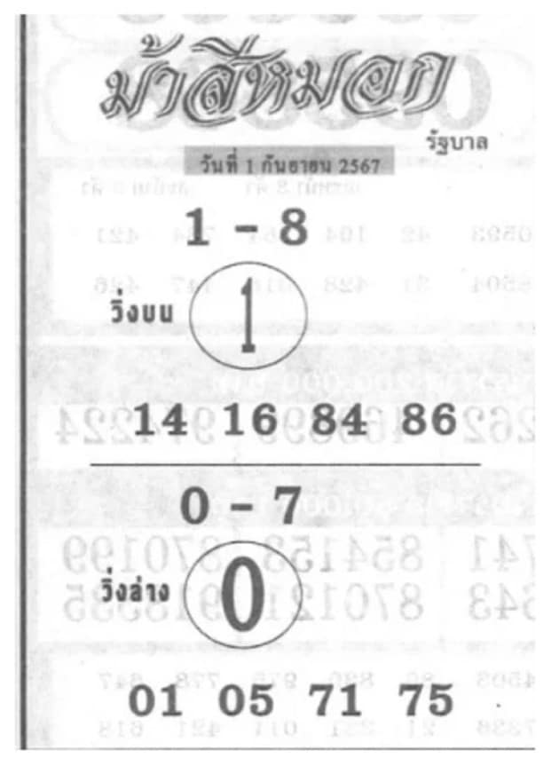 เลขเด็ด ม้าสีหมอก 1 กันยายน 2567