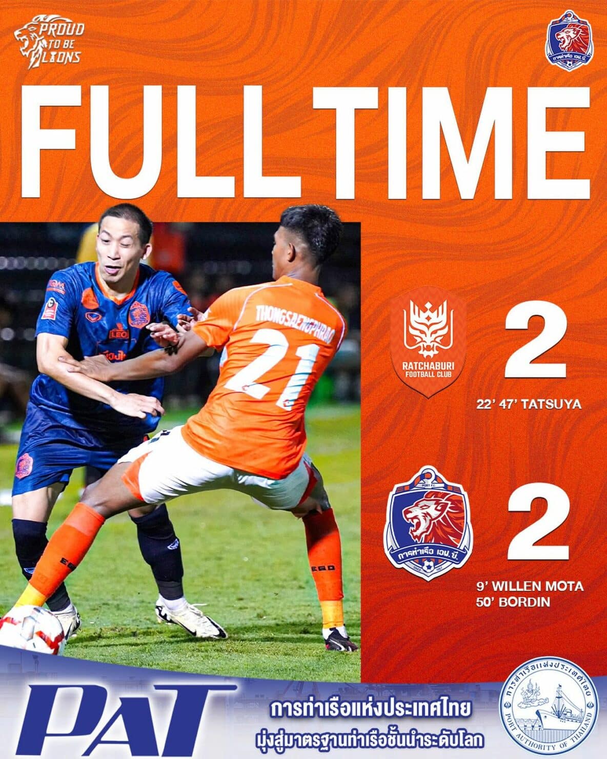 ผลฟุตบอล รีโว่ ไทยลีก ราชบุรี การท่าเรือ