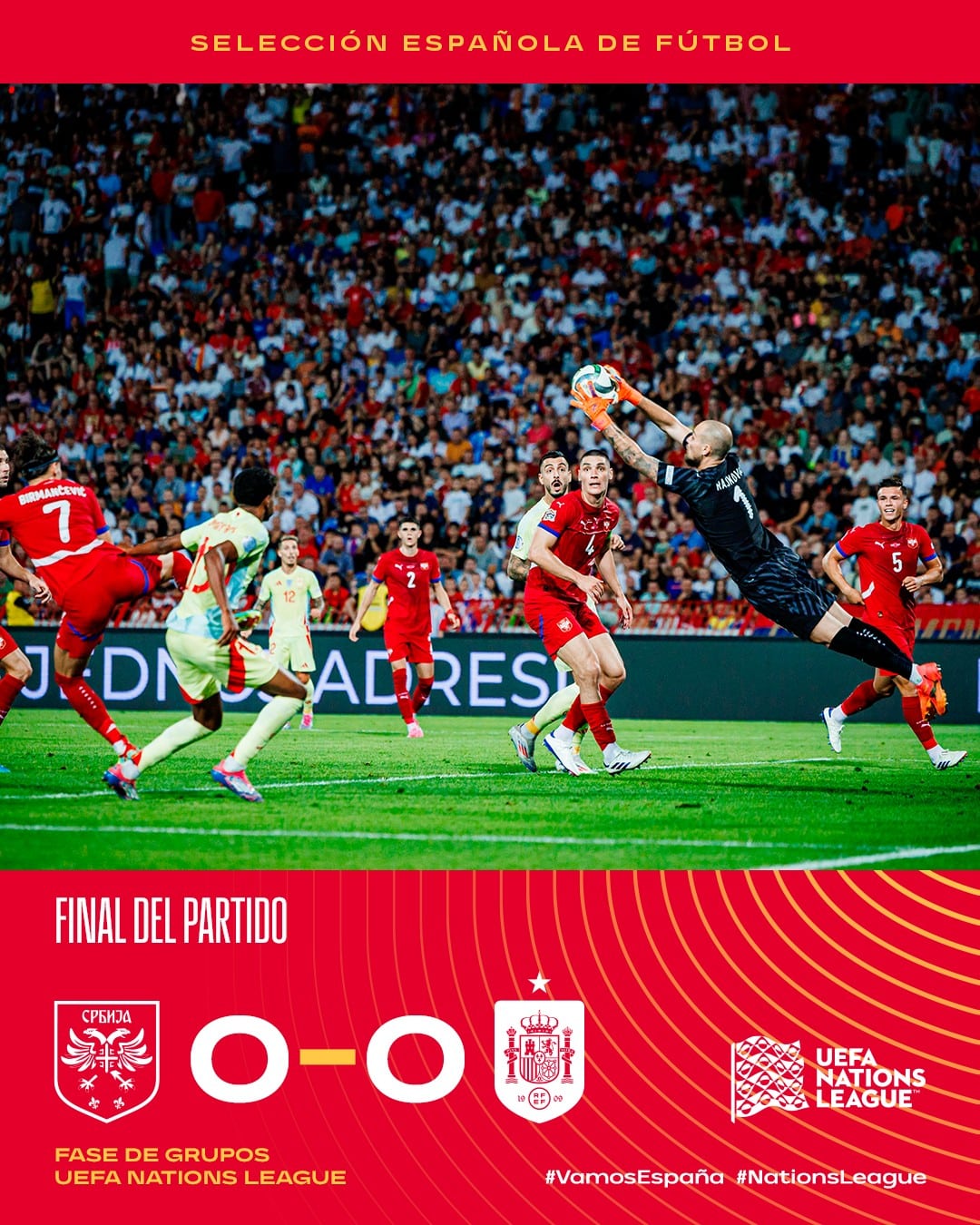 ผลบอล เนชั่นส์ ลีก เซอร์เบีย สเปน