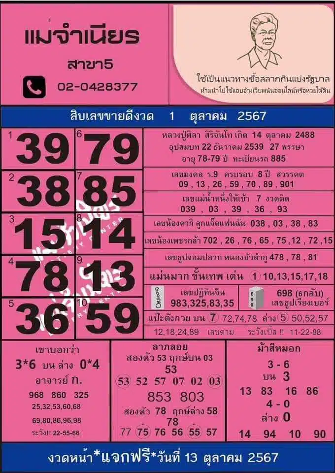 หวยแม่จำเนียร 1 ตุลาคม 2567