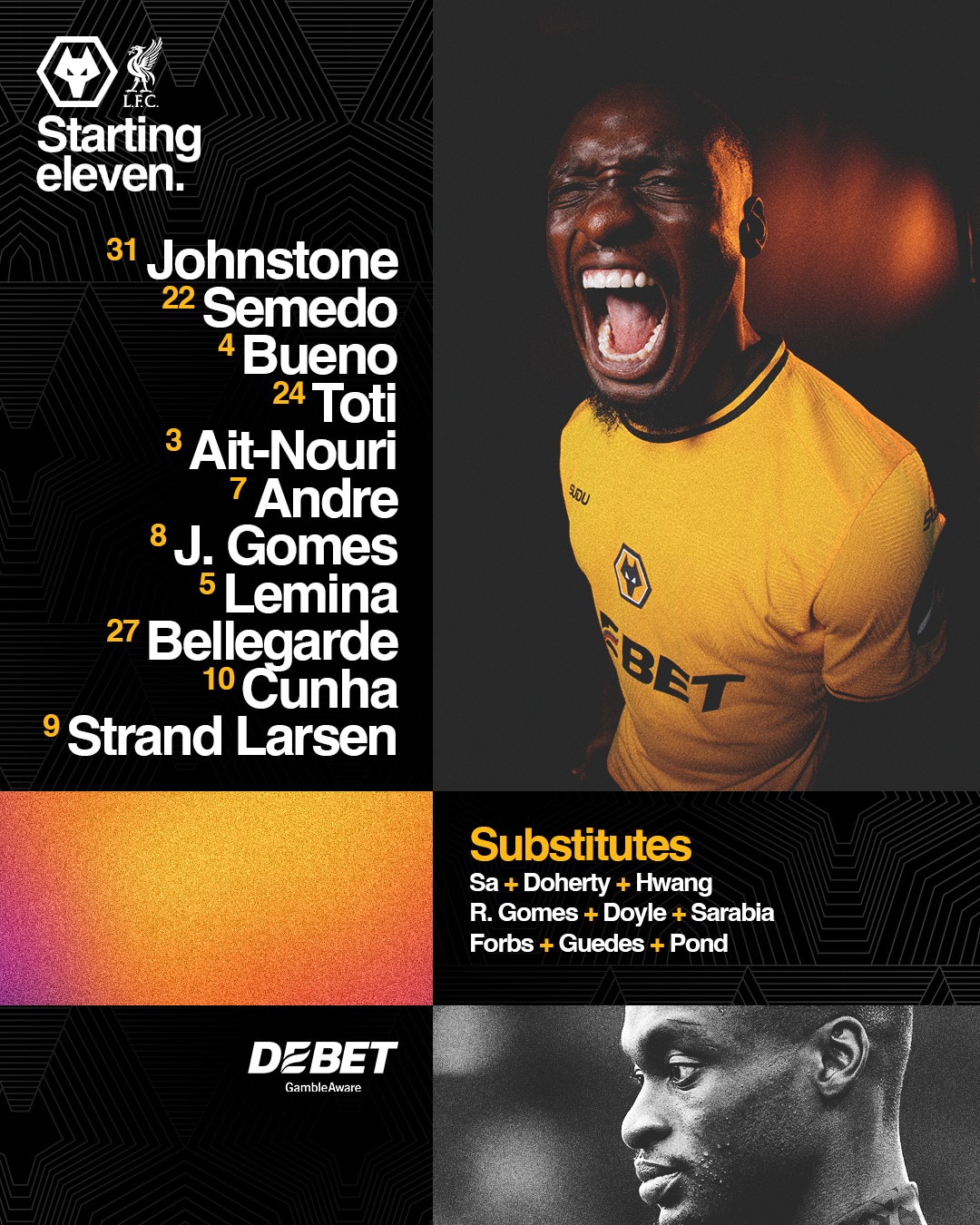 11 ตัวจริง วูล์ฟแฮมป์ตัน ลิเวอร์พูล