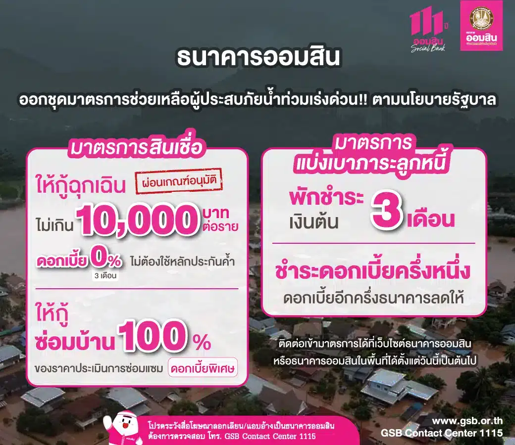 มาตรการเยียวยาน้ำท่วม ธนาคารออมสิน GSB