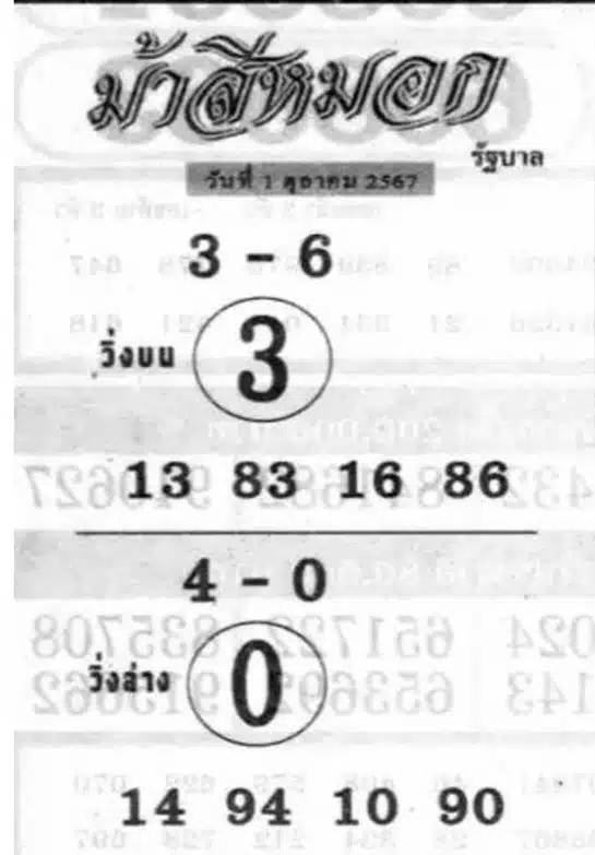 เลขเด็ด ม้าสีหมอก 1 ตุลาคม 2567