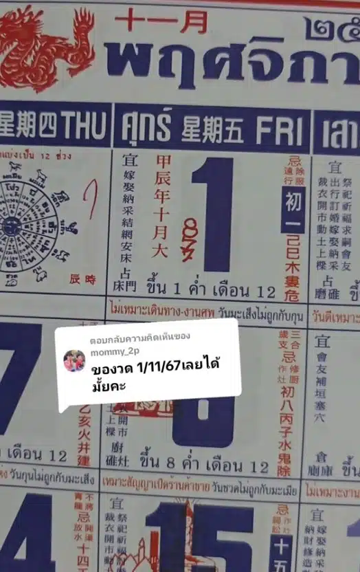 เลขเด็ด ปฏิทินจีน งวดวันที่ 1 11 67 ฉบับที่ 1