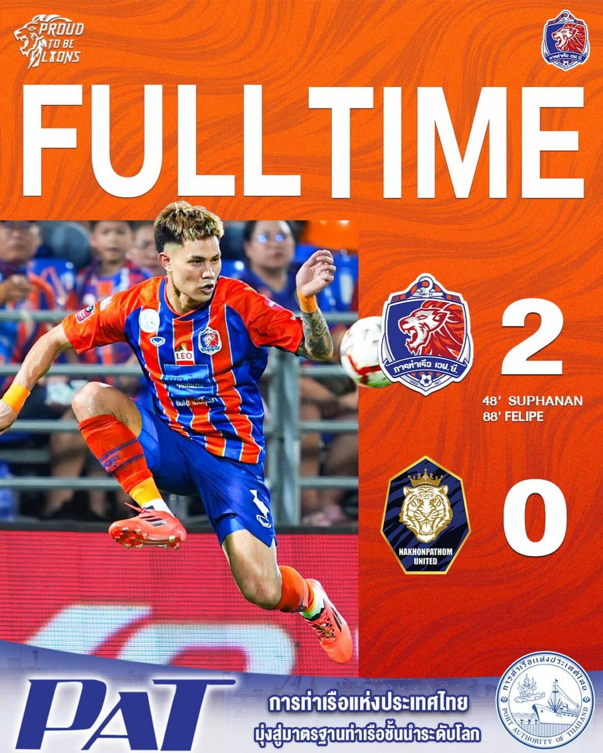 ผลฟุตบอล รีโว่ ไทยลีก การท่าเรือ นครปฐม