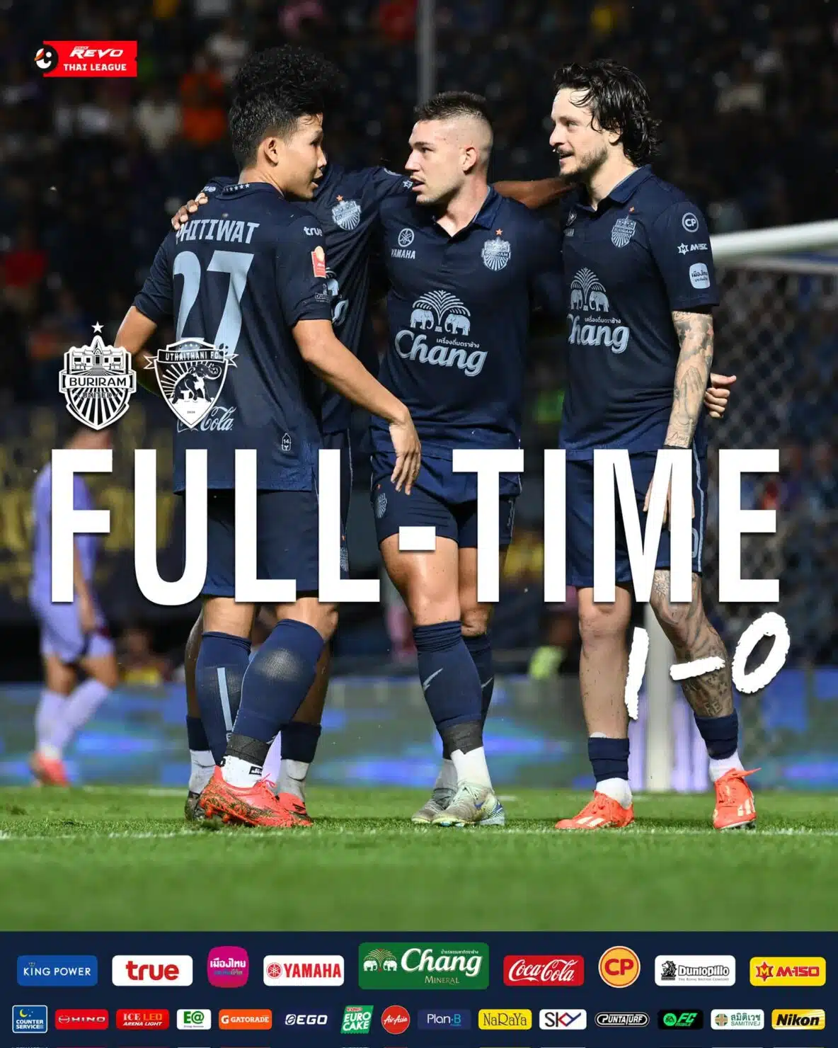ผลฟุตบอล รีโว่ ไทยลีก บุรีรัมย์ อุทัยธานี