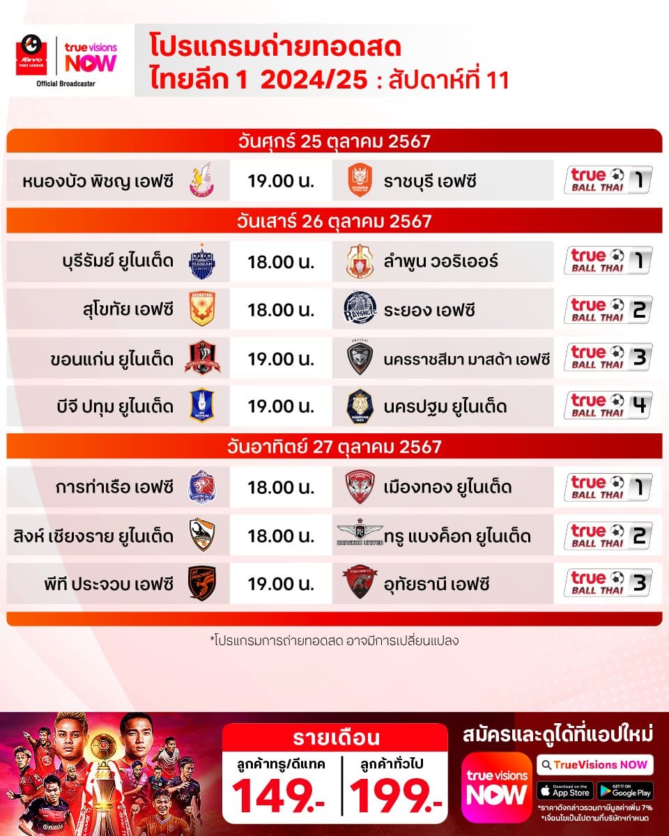 ตารางแข่งขัน รีโว่ ไทยลีก 2024/25