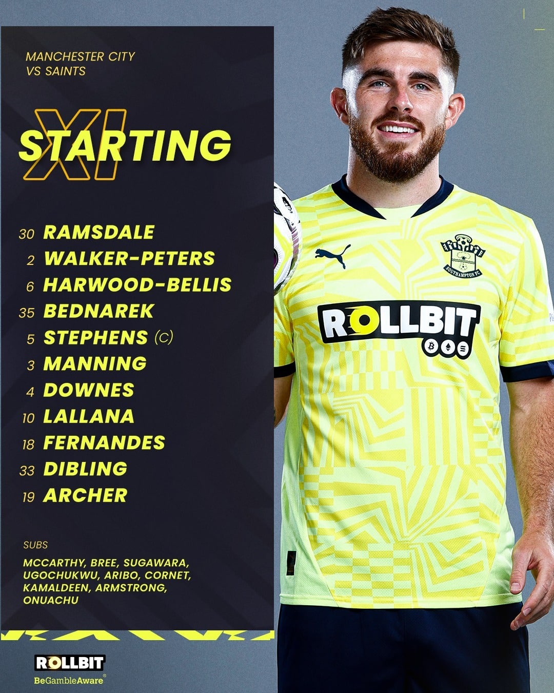 11 ตัวจริง แมนซิตี้ เซาธ์แฮมป์ตัน