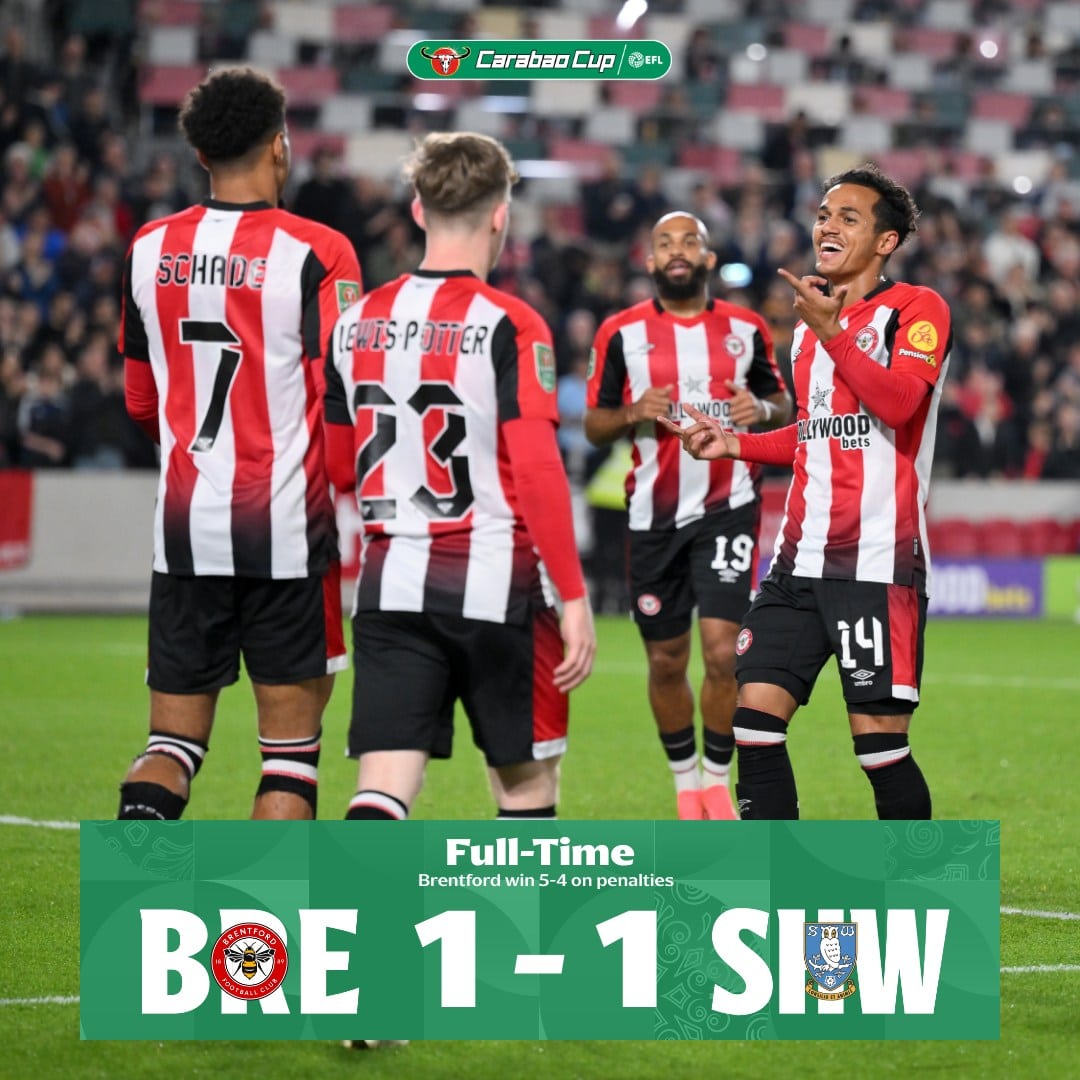 ผลบอลเมื่อคืนนี้ คาราบาวคัพ เบรนท์ฟอร์ด เชฟฯ เว้นส์เดย์