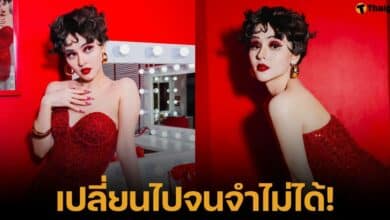 ออมสุชาร์ ใส่เกาะอกสีแดง ตัดผมสั้นลุควินเทจ แต่งตัวเป็นการ์ตูน เบ็ตตี้ บูพ สวยจนจำแทบไม่ได้