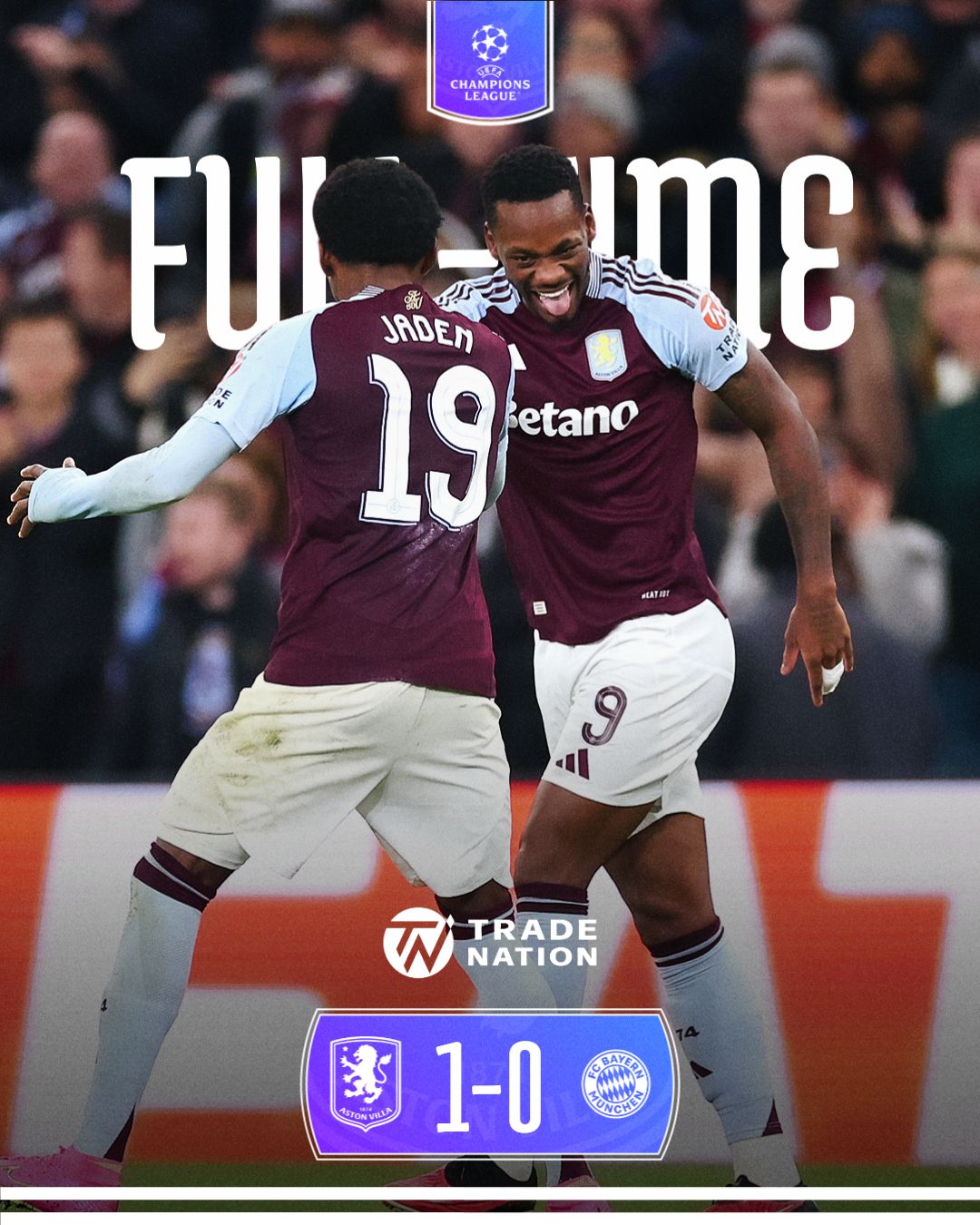 ผลบอลเมื่อคืนนี้ ยูฟ่า แชมเปี้ยนส์ลีก วิลล่า บาเยิร์น