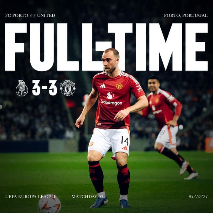 ผลบอลเมื่อคืนนี้ ยูโรป้า ลีก ปอร์โต้ แมนยู