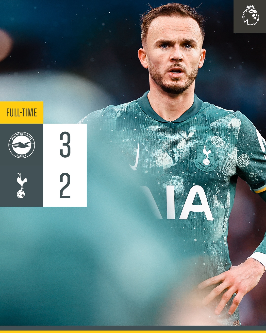 ผลบอลเมื่อคืนนี้ พรีเมียร์ลีก ไบรท์ตัน สเปอร์ส