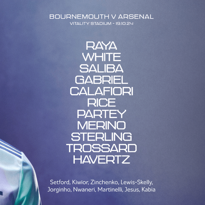 11 ตัวจริง บอร์นมัธ อาร์เซนอล