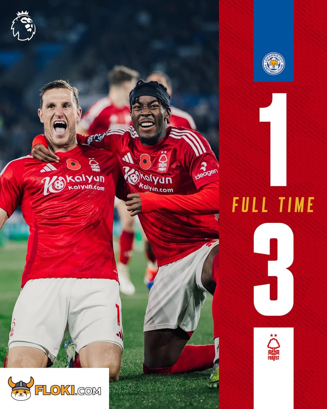 ผลบอลเมื่อคืนนี้ พรีเมียร์ลีก เลสเตอร์ ฟอเรสต์