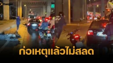 กรรมตามทัน เก๋งดำชนแล้วหนี ซัดคู่กรณีเลือดไหล ก่อนถูกจนท.รวบทันควัน