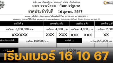 ใบตรวจหวยเรียงเบอร์ 16 ตุลาคม 2567 เช็กผลรางวัลลุ้นโชค แบบเก่า จากสำนักงานสลากกินแบ่งรัฐบาล