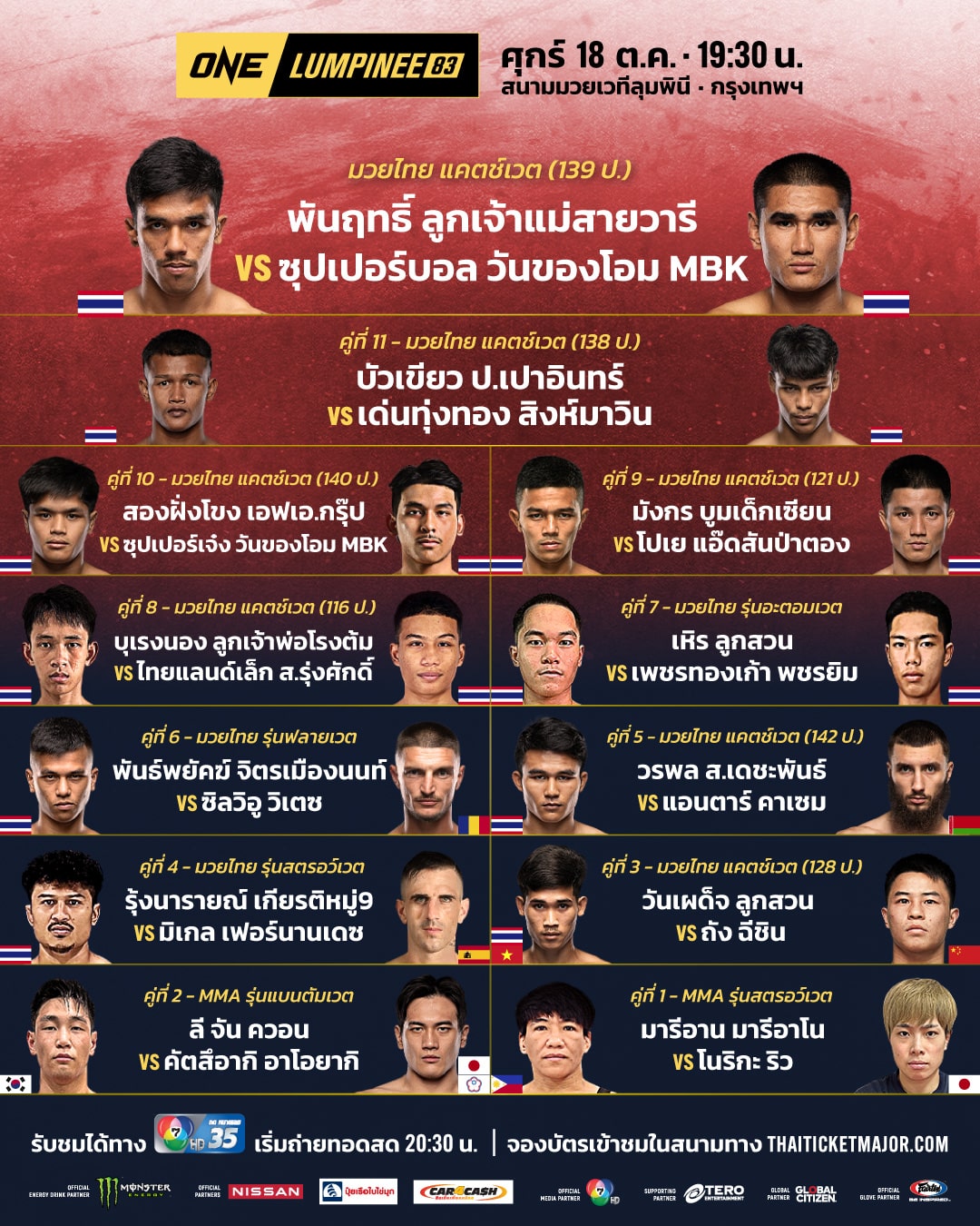 ดูมวยสด ONE ลุมพินี 83 พันฤทธิ์ ซุปเปอร์บอล