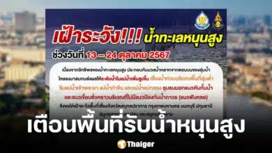 สำนักงานทรัพยากรน้ำแห่งชาติ ประกาศเตือน 7 จังหวัด รับน้ำทะเลหนุนสูง ริมแม่น้ำเสื่ยงน้ำท่วม 13 - 24 ต.ค. 67