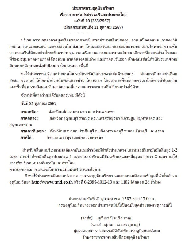กรมอุตุนิยมวิทยา อากาศ แปรปรวนฉบับ 10
