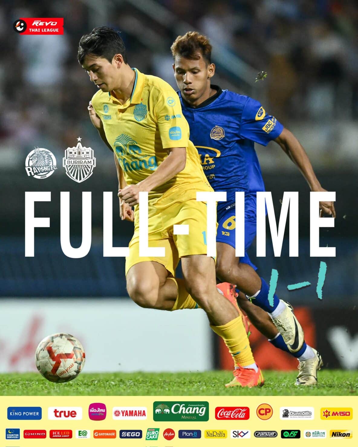 ผลฟุตบอล รีโว่ ไทยลีก ระยอง บุรีรัมย์