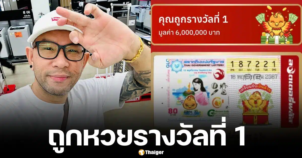 เอ๋ เชิญยิ้ม ถูกหวยรางวัลที่ 1 และลอตเตอรี่รวม 26 ใบ ได้รับเงินกว่า 6 ล้านบาท