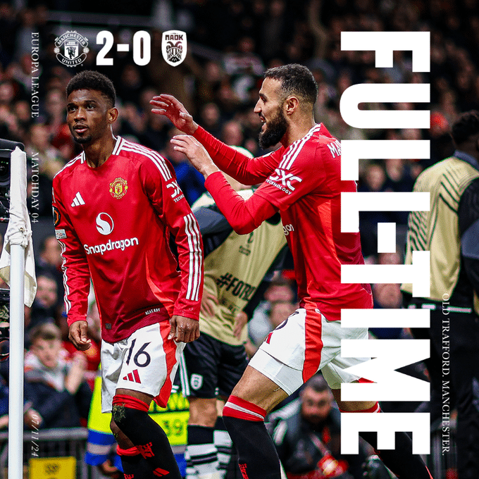 ผลบอลเมื่อคืนนี้ ยูโรป้า ลีก แมนยู พีเอโอเค