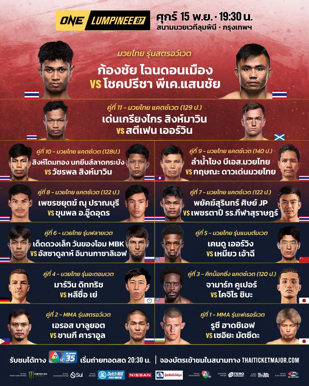 ดูมวยสด ONE ลุมพินี 87 ก้องชัย โชคปรีชา