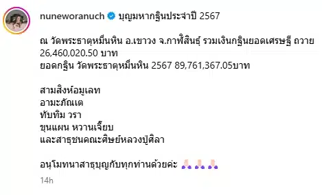 นุ่น - ต๊อด เผยยอดทำบุญทอดกฐิน หลวงปู่ศิลา วัดพระธาตุหมื่นหิน จ.กาฬสินธุ์-1