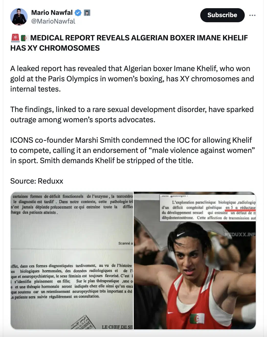 หลุดเอกสาร อิมาน เคลิฟ เป็นผู้ชาย