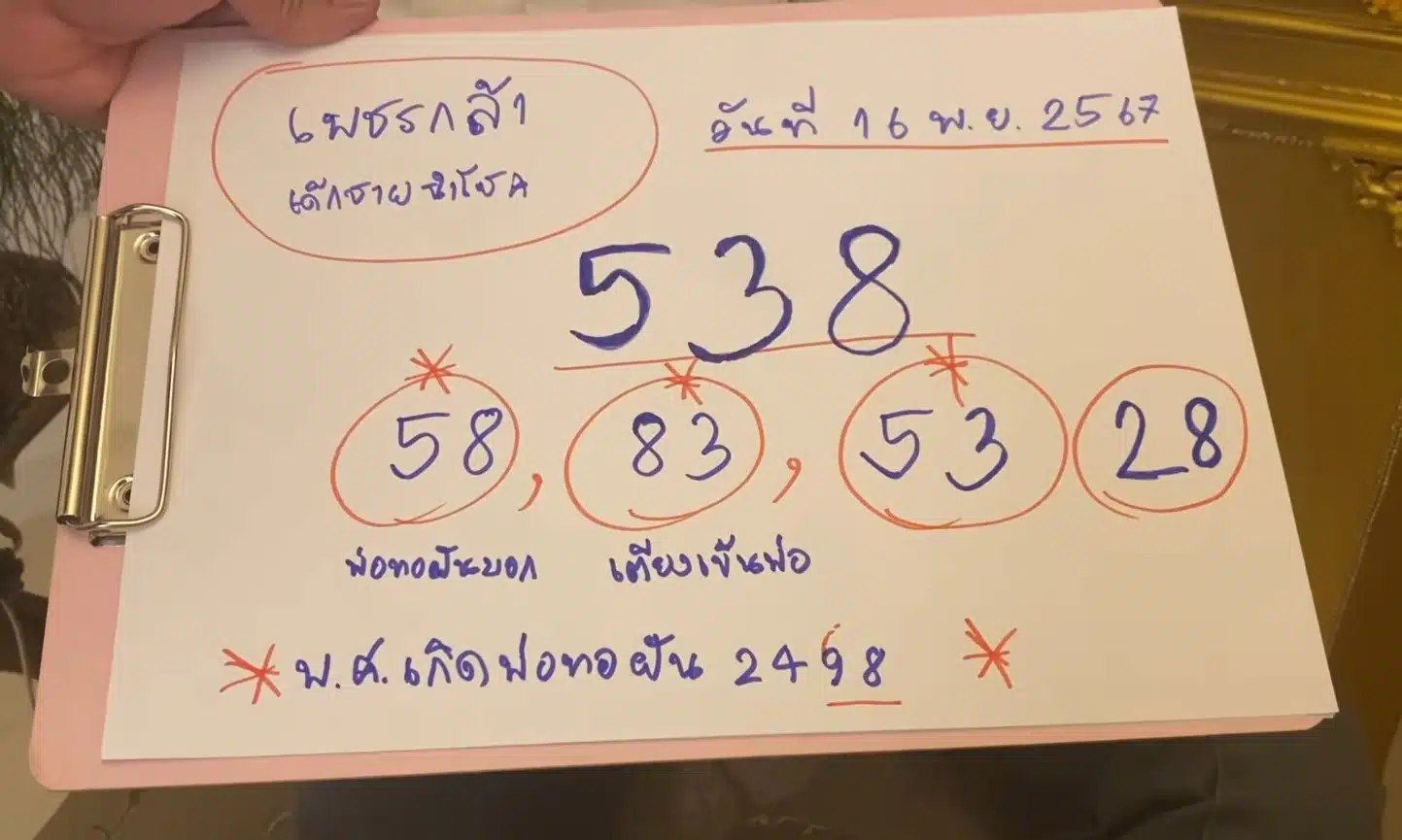 เลขปิงปองน้องเพชรกล้า งวด 16 พ.ย. 67