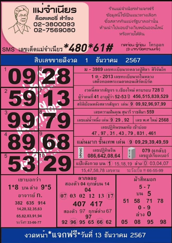 เลขเด็ด แม่จำเนียร 1 12 67