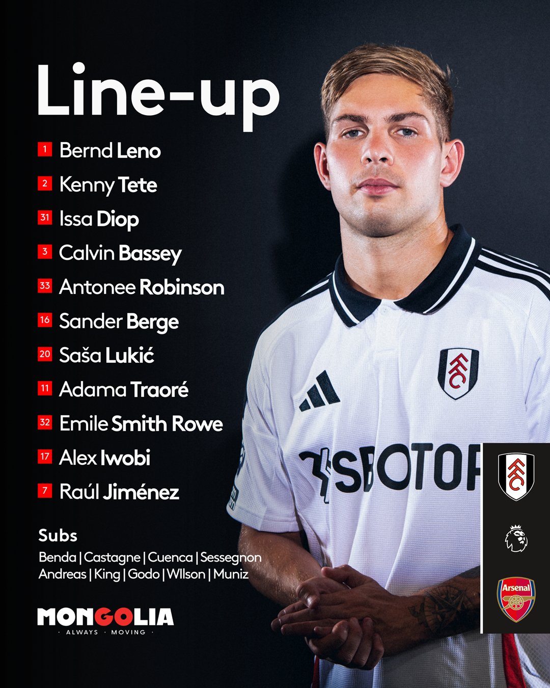 11 ตัวจริง ฟูแล่ม อาร์เซนอล