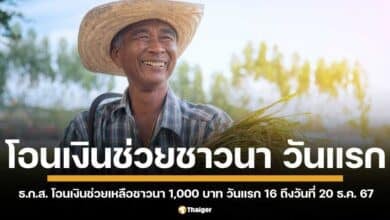 โอนเงินช่วยเหลือชาวนาและเกษตรกร 1,000 บาท เริ่ม 16-20 ธ.ค. 2567 ธ.ก.ส