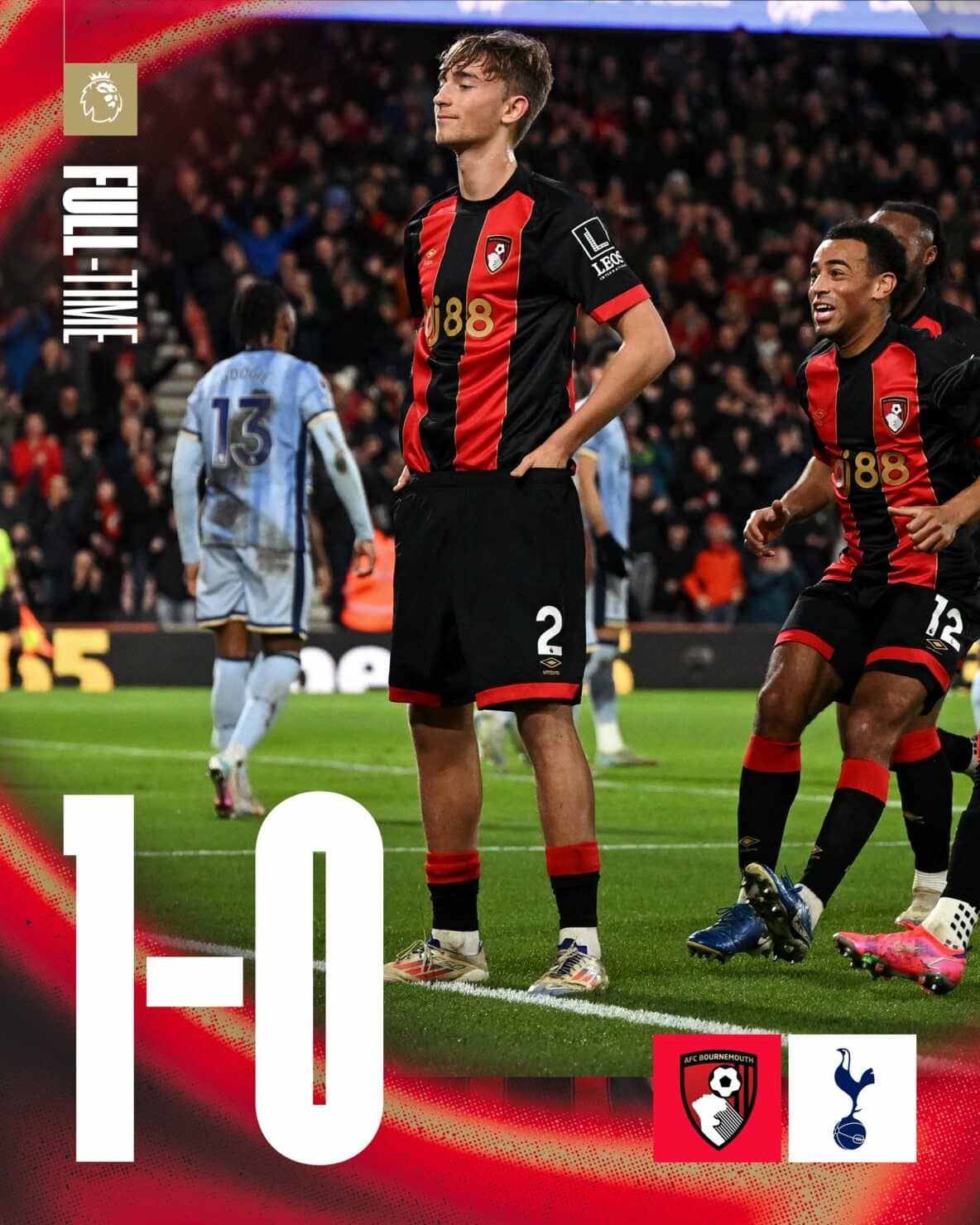 ผลบอลเมื่อคืนนี้ พรีเมียร์ลีก บอร์นมัธ สเปอร์ส