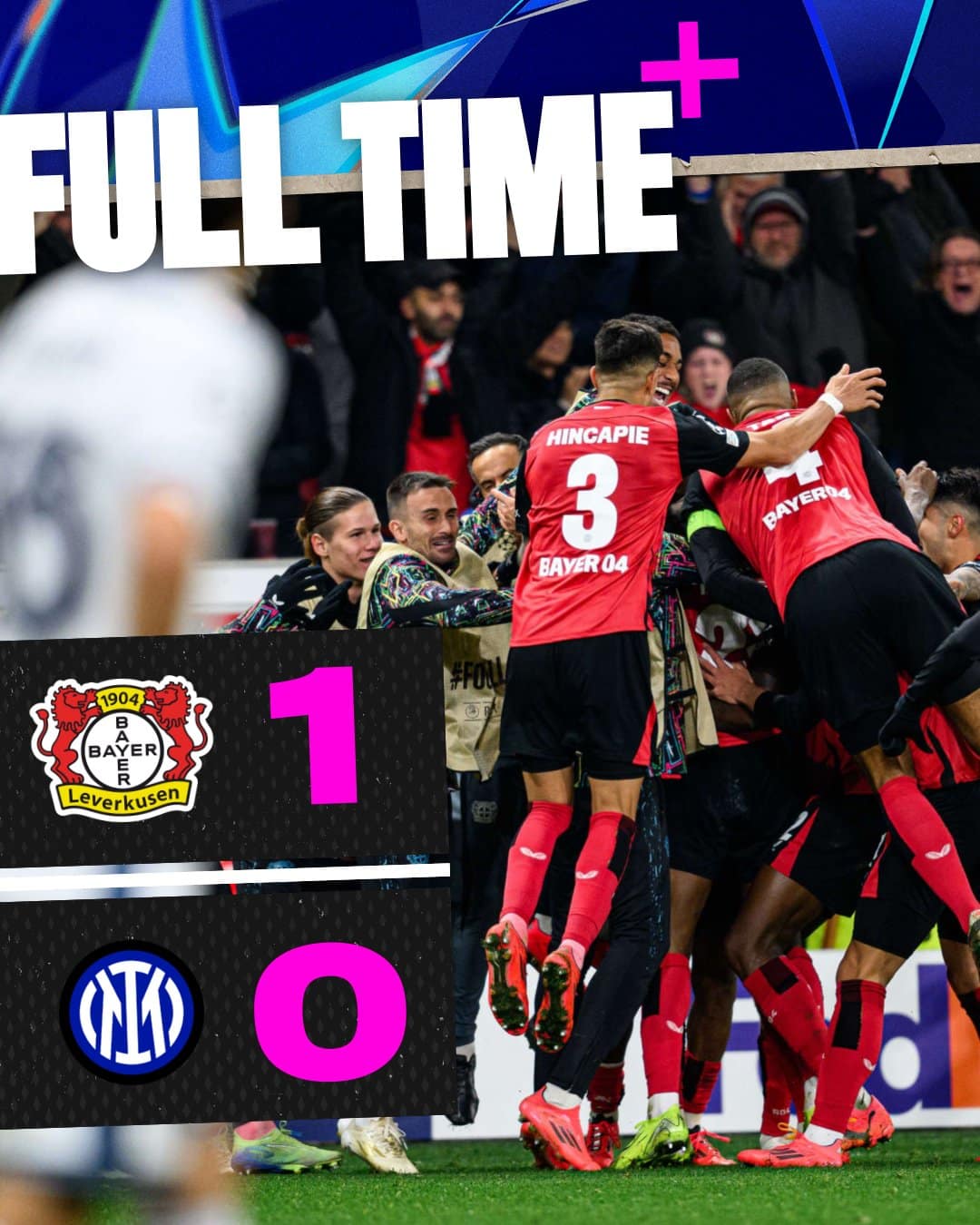 ผลบอลเมื่อคืนนี้ ยูฟ่า แชมเปี้ยนส์ลีก เลเวอร์คูเซ่น อินเตอร์