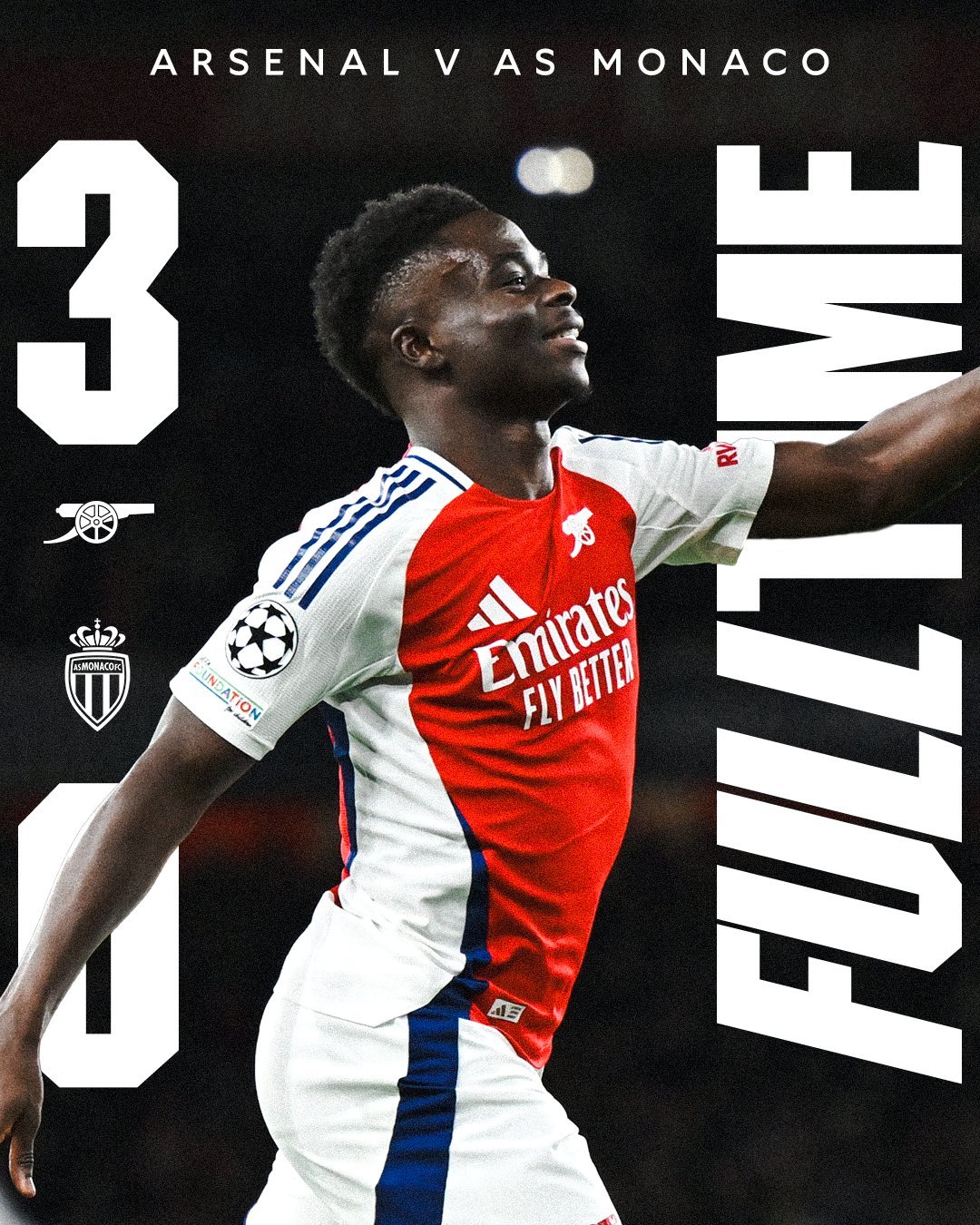 ผลบอลเมื่อคืนนี้ ยูฟ่า แชมเปี้ยนส์ลีก อาร์เซนอล โมนาโก