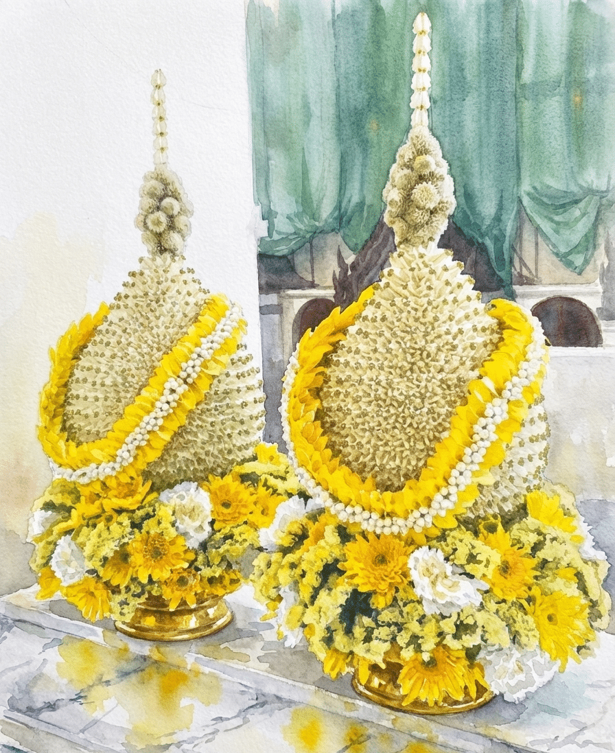 เครื่องทองน้อยและพานพุ่มที่จัดเตรียมสำหรับการบูชาในวันพ่อแห่งชาติ