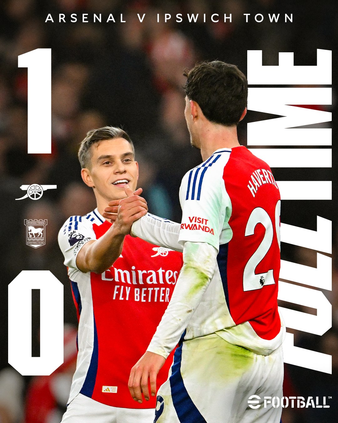 ผลบอลเมื่อคืนนี้ พรีเมียร์ลีก อาร์เซนอล อิปสวิช