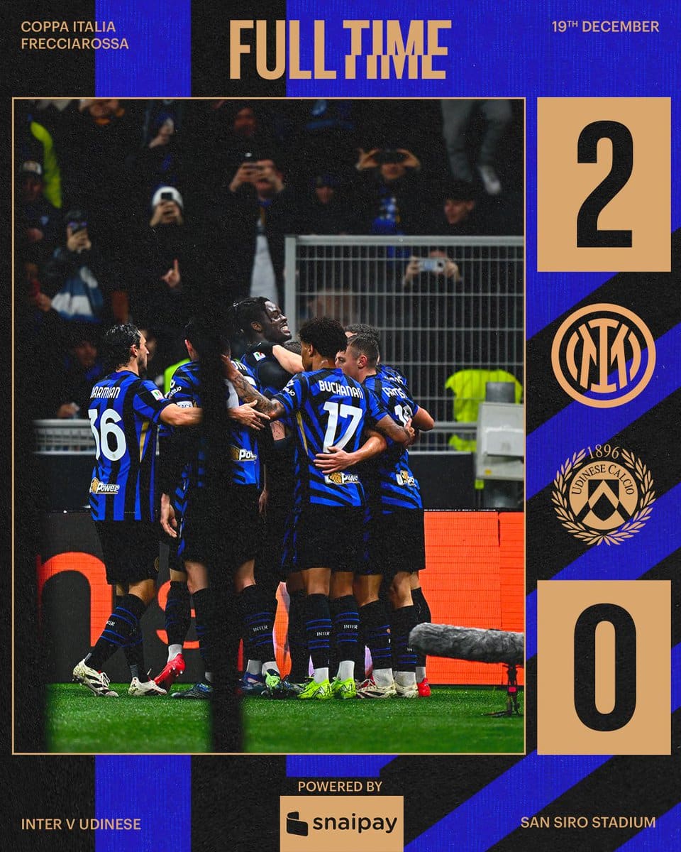 ผลบอลเมื่อคืนนี้ โคปปา อิตาเลีย อินเตอร์ อูดิเนเซ่