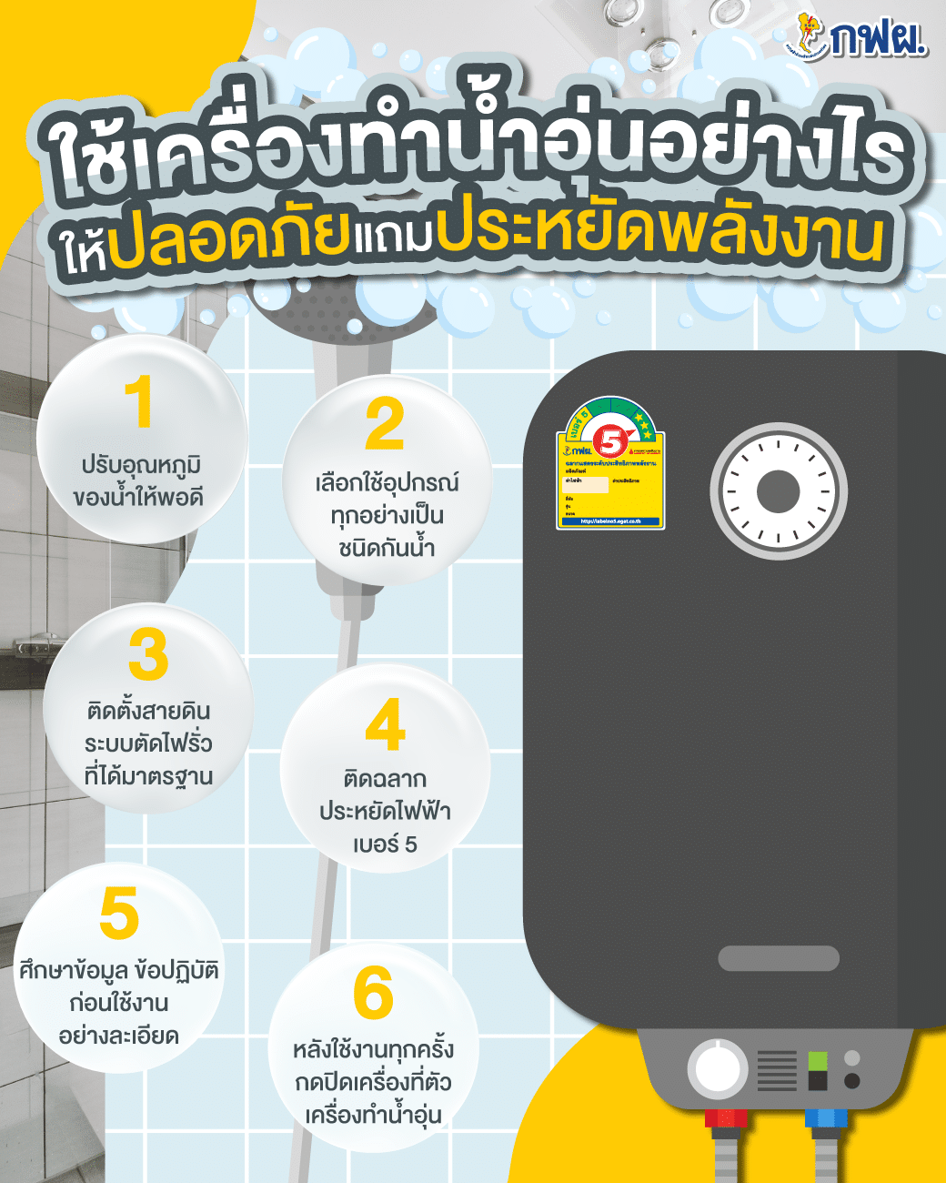 กฟผ. ตอบแล้ว ใช้เครื่องทำน้ำอุ่นอย่างไรให้ปลอดภัย