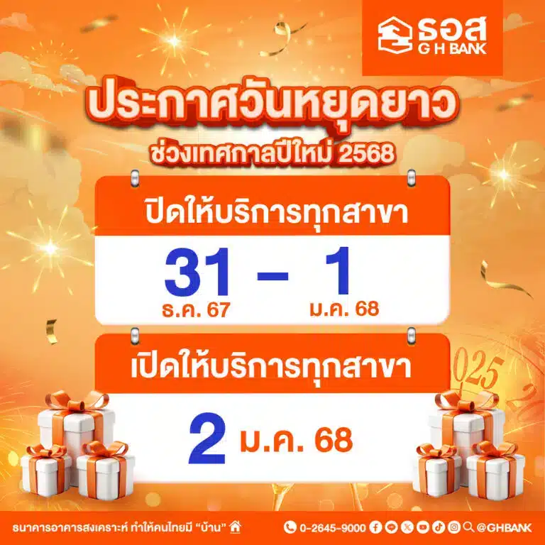 วันหยุดทำการธนาคารธอส 2568