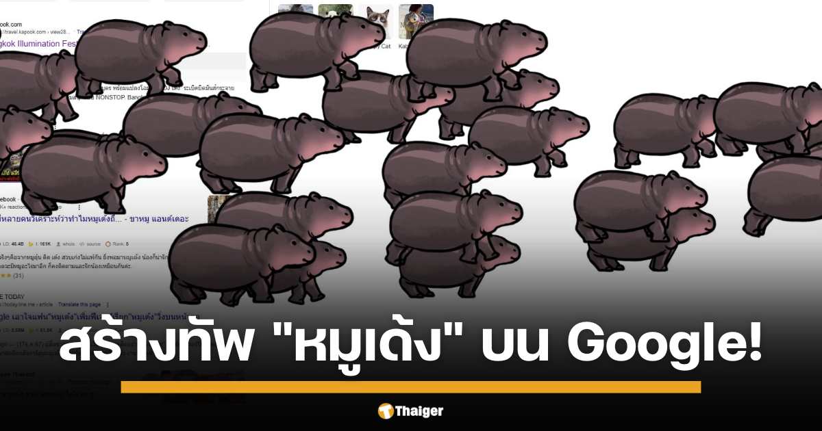 กู เกิ้ล เปิดตัว Doodle ใหม่ พา "กองทัพหมูเด้ง" ฮิปโปแคระชื่อดังจากประเทศไทย บุกหน้าค้นหาทั่วโลกจนกลายเป็นไวรัลฮิต