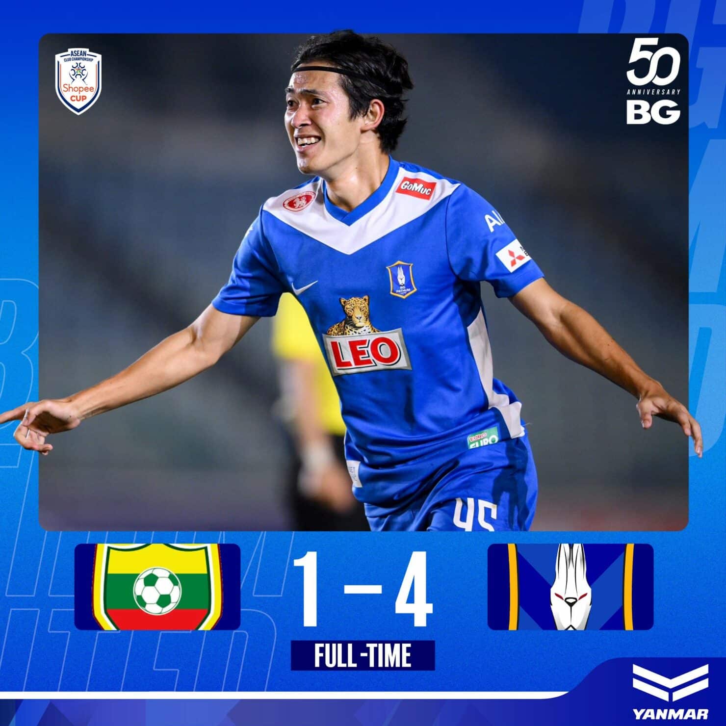 ผลฟุตบอล Shopee Cup ฉาน บีจี ปทุม