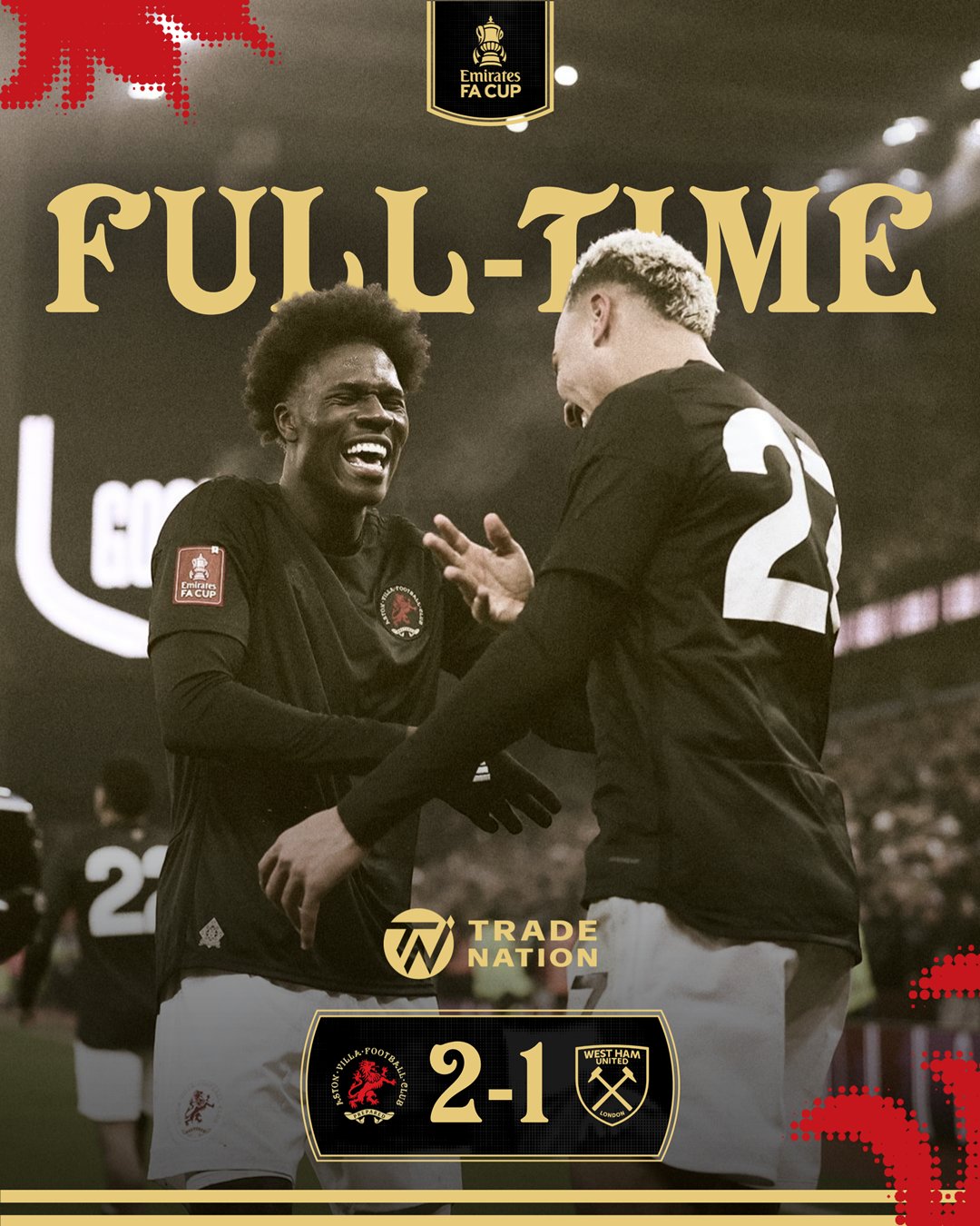 ผลบอลเมื่อคืนนี้ เอฟเอ คัพ วิลล่า เวสต์แฮม