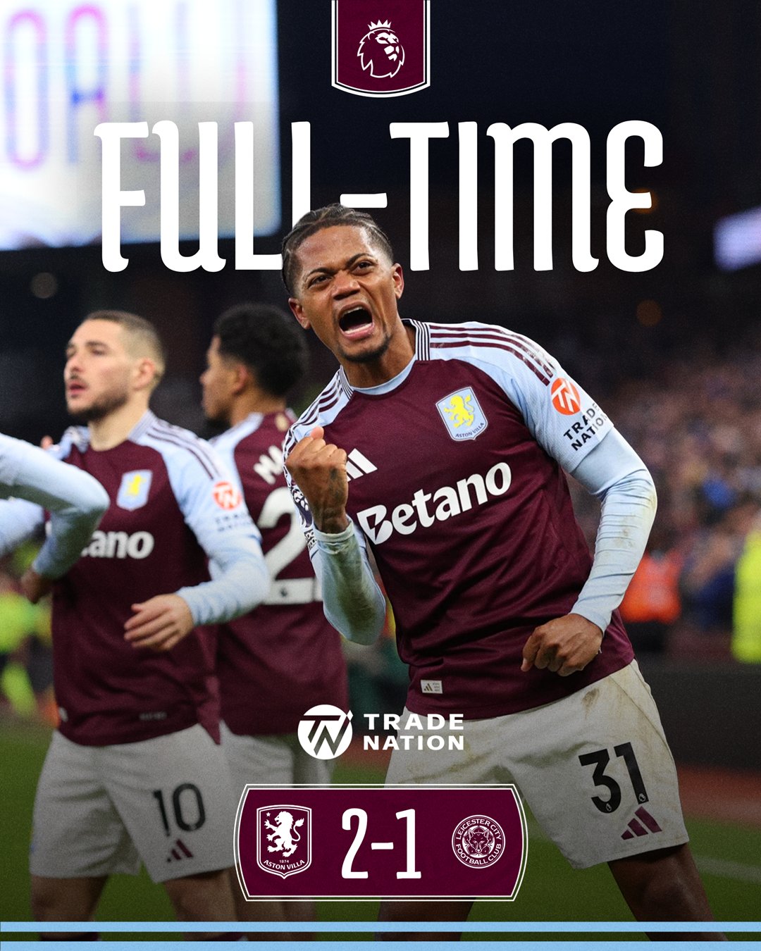 ผลบอลเมื่อคืนนี้ พรีเมียร์ลีก แอสตัน วิลล่า เลสเตอร์