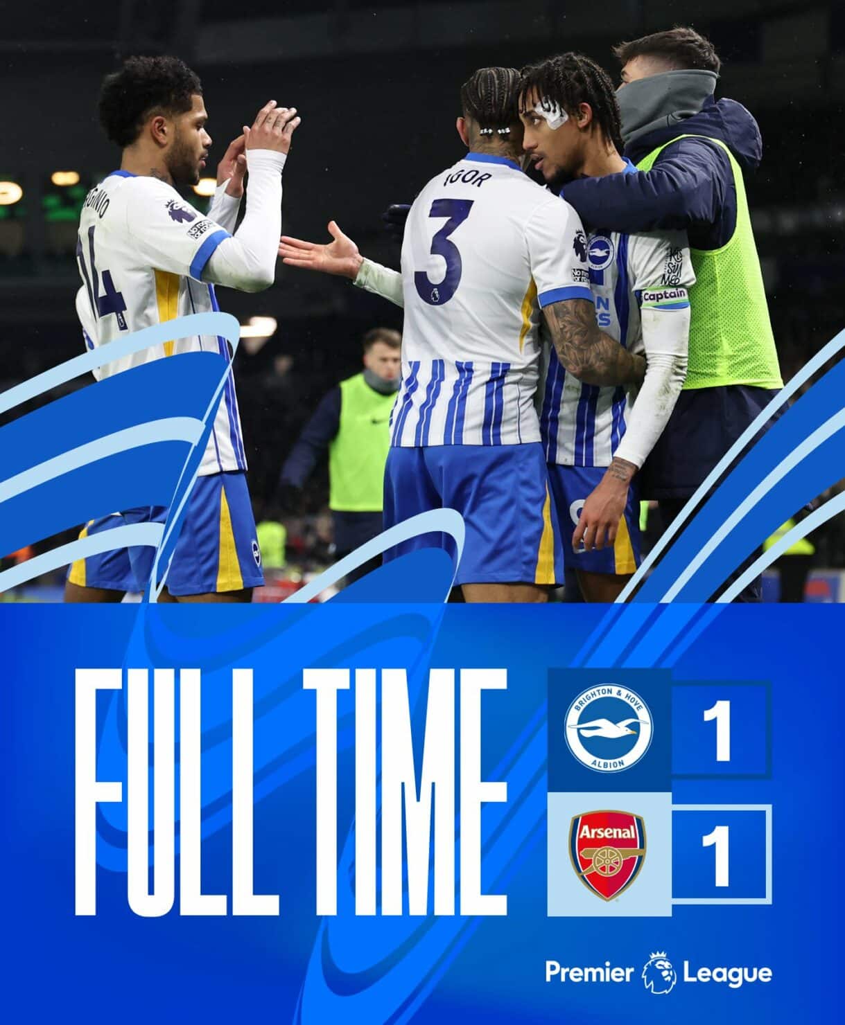 ผลบอลเมื่อคืนนี้ พรีเมียร์ลีก ไบรท์ตัน อาร์เซนอล
