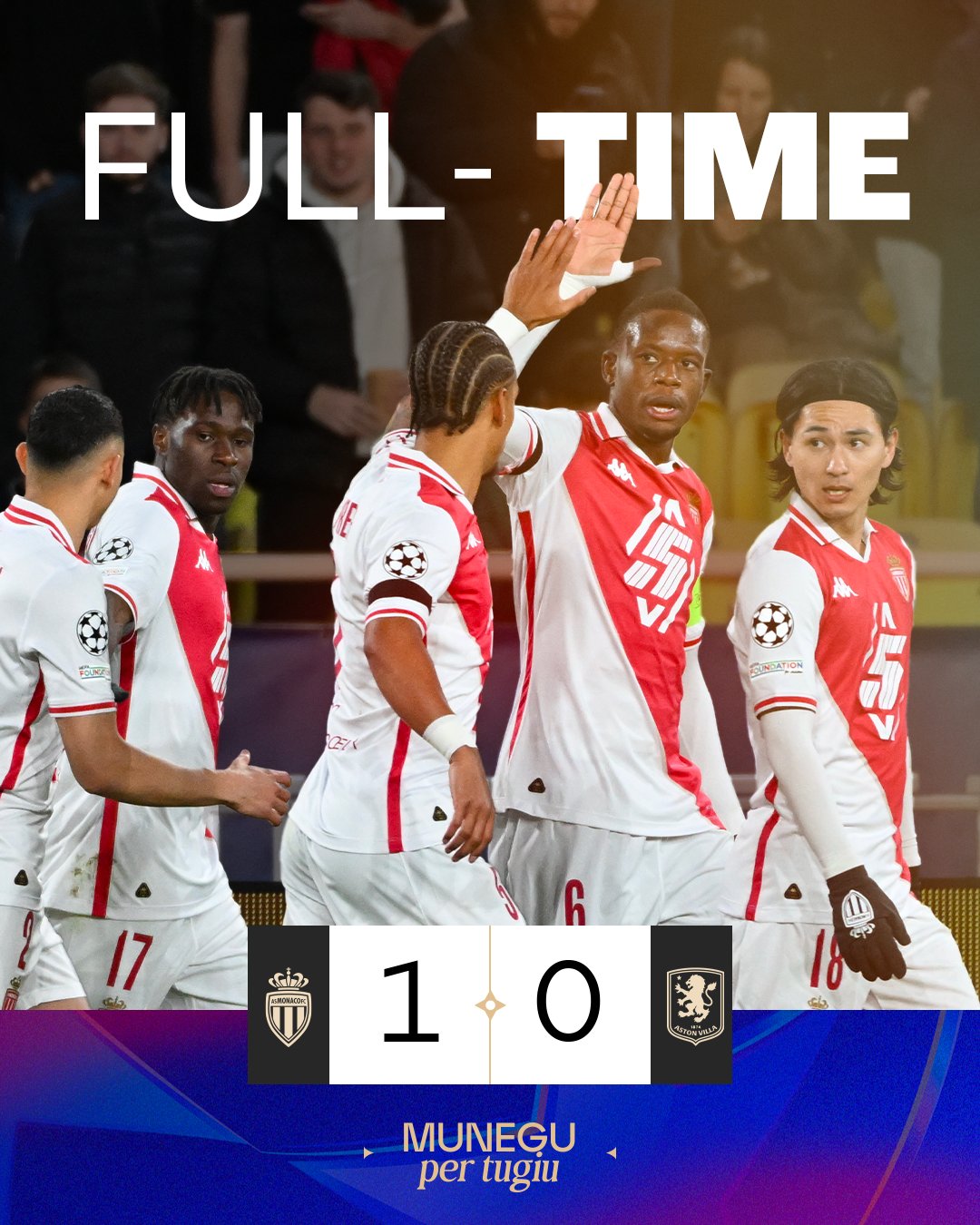 ผลบอลเมื่อคืนนี้ ยูฟ่า แชมเปี้ยนส์ลีก โมนาโก แอสตัน วิลล่า