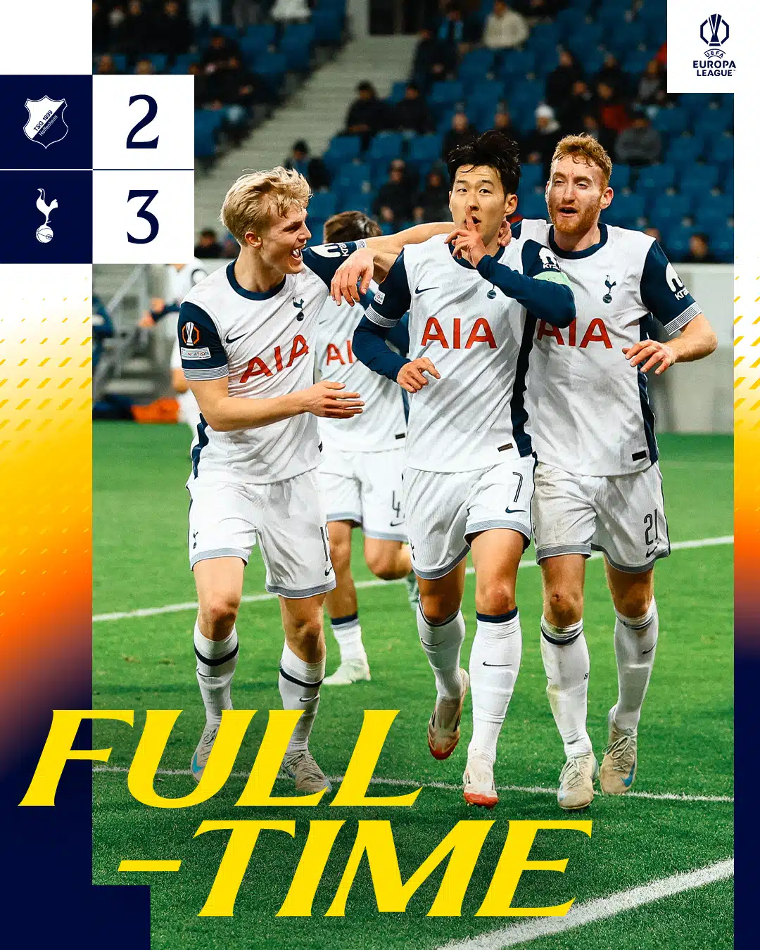 ผลบอลเมื่อคืนนี้ ยูโรป้า ลีก โฮฟเฟ่นไฮม์ สเปอร์ส